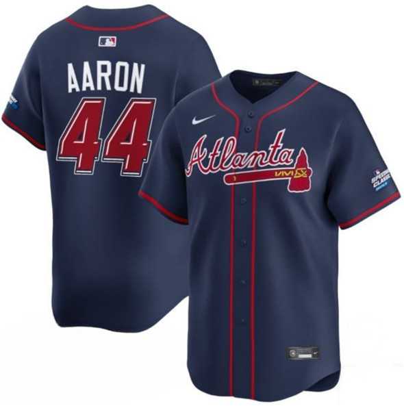 Mens Atlanta Braves #44 Hank Aaron Navy 2025 Speedway Classic Alternate Limited Stitched Jersey Dzhi