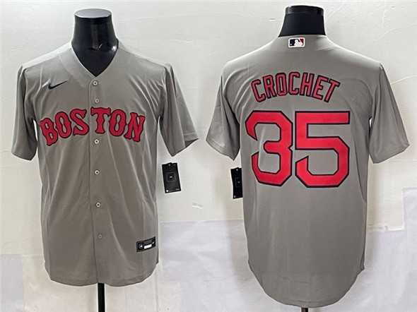 Mens Boston Red Sox #35 Garrett Crochet Gray Cool Base Stitched Jersey