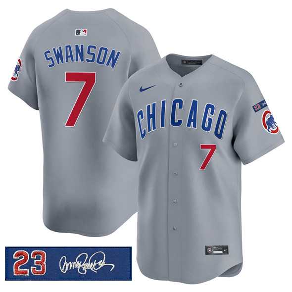 Mens Chicago Cubs #7 Dansby Swanson Gray Ryne Sandberg Tribute Vapor Limited V3 Stitched Jersey Dzhi