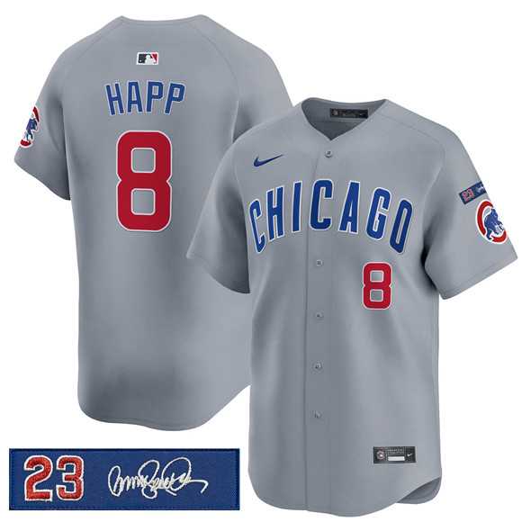 Mens Chicago Cubs #8 lan Happ Gray Ryne Sandberg Tribute Vapor Limited V3 Stitched Jersey Dzhi