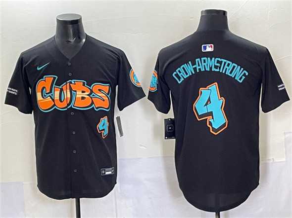 Mens Chicago Cubs #4 Pete Crow-Armstrong Black Graffiti North Side Edition Vapor Premier Limited Stitched Jersey