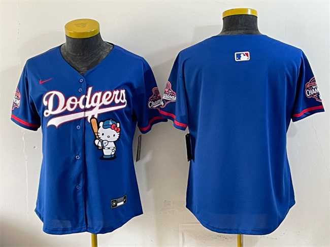 Womens Los Angeles Dodgers Blank Royal Hello Kitty Night 2025 World Series Champions Patch Stitched Baseba Dzhi