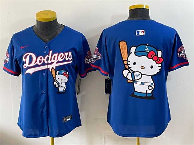 Womens Los Angeles Dodgers Team Big Logo Royal Hello Kitty Night 2025 World Series Champions Patch Stitched Jersey Dzhi