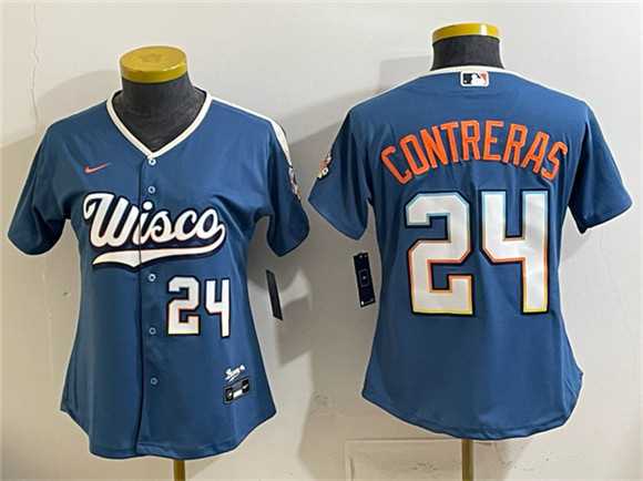 Womens Milwaukee Brewers #24 William Contreras Mineral Blue 2026 City Connect Stadium Stitched Jersey
