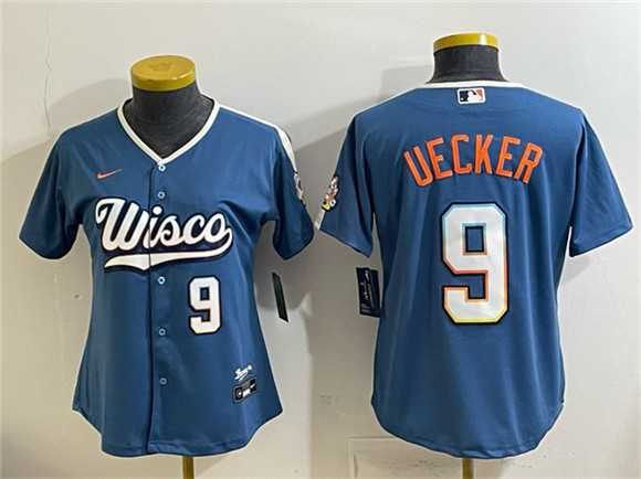 Womens Milwaukee Brewers #9 Bob Uecker Mineral Blue 2026 City Connect Stadium Stitched Jersey