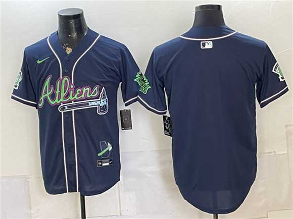 Mens Atlanta Braves Blank Navy Galaxy With Outkast Patch Vapor Limited Stitched Jersey Dzhi