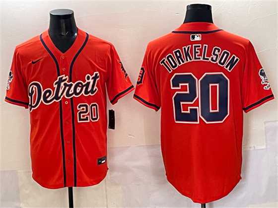 Mens Detroit Tigers #20 Spencer Torkelson Orange With Patch Vapor Premier Limited Stitched Jersey
