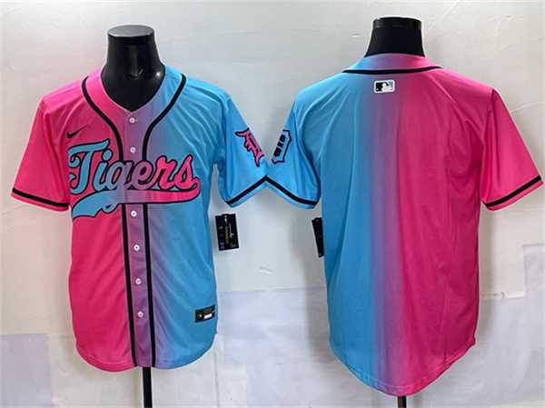 Mens Detroit Tigers Blank Pink Blue Limited Stitched Jersey