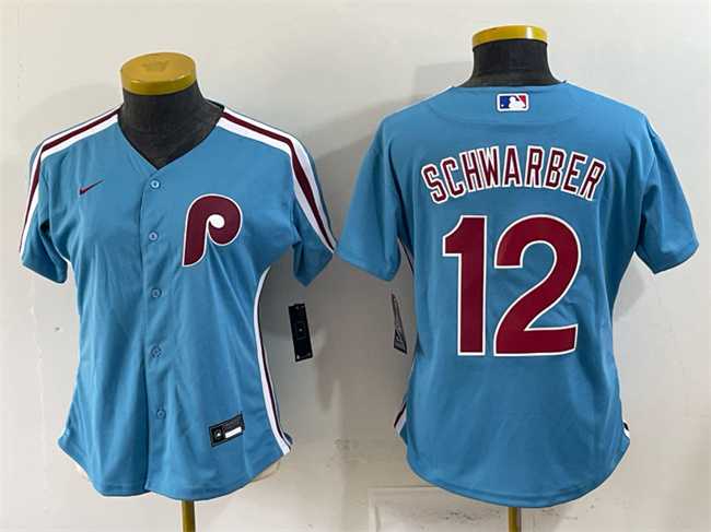 Womens Philadelphia Phillies #12 Kyle Schwarber Blue Stitched Jersey