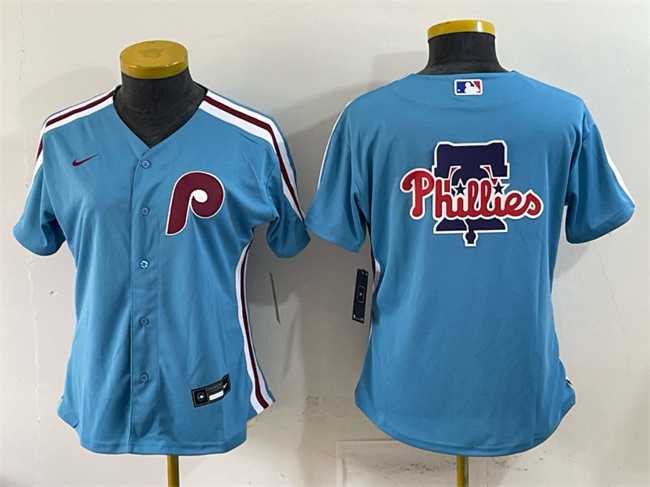Womens Philadelphia Phillies Team Big Logo Blue Stitched Jersey Dzhi