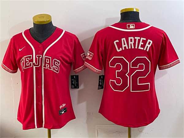 Womens Texas Rangers #32 Evan Carter Red 2026 City Connect Stadium Stitched Jersey