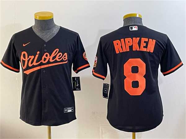 Youth Baltimore Orioles #8 Cal Ripken Jr Black Cool Base Stitched Jersey