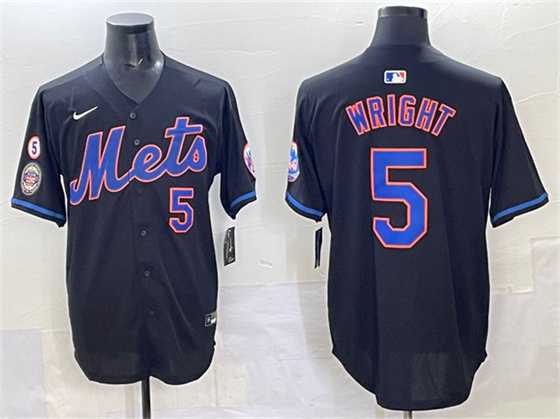 Mens New York Mets #5 David Wright Black With Patch Limited Stitched Jersey