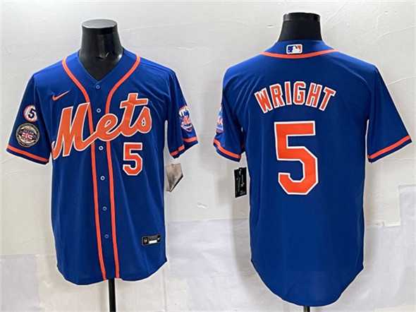 Mens New York Mets #5 David Wright Blue With Patch Cool Base Stitched Jersey