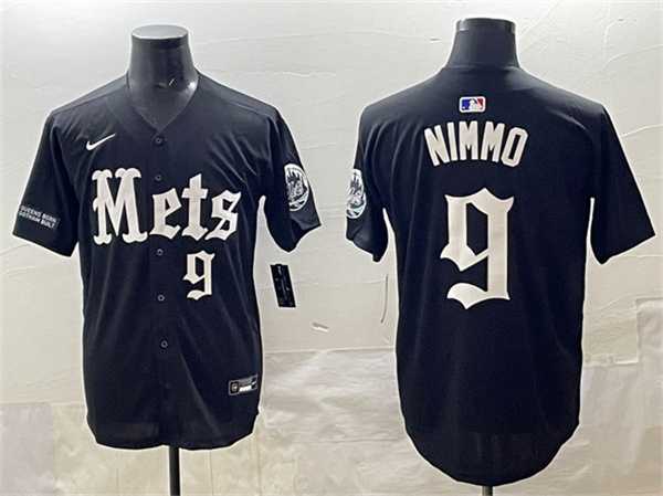Mens New York Mets #9 Brandon Nimmo Black Gotham Gothic Edition Vapor Premier Limited Stitched Jersey
