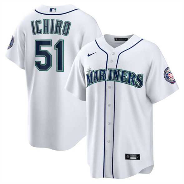 Mens Seattle Mariners #51 Ichiro Suzuki White Cool Base Stitched Jersey Dzhi