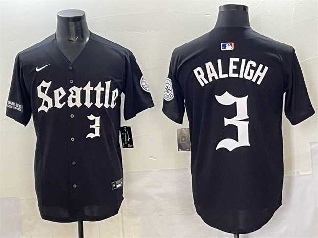 Mens Seattle Mariners #3 Cal Raleigh Black Deep Sea Gothic Edition Vapor Premier Limited Stitched Jersey