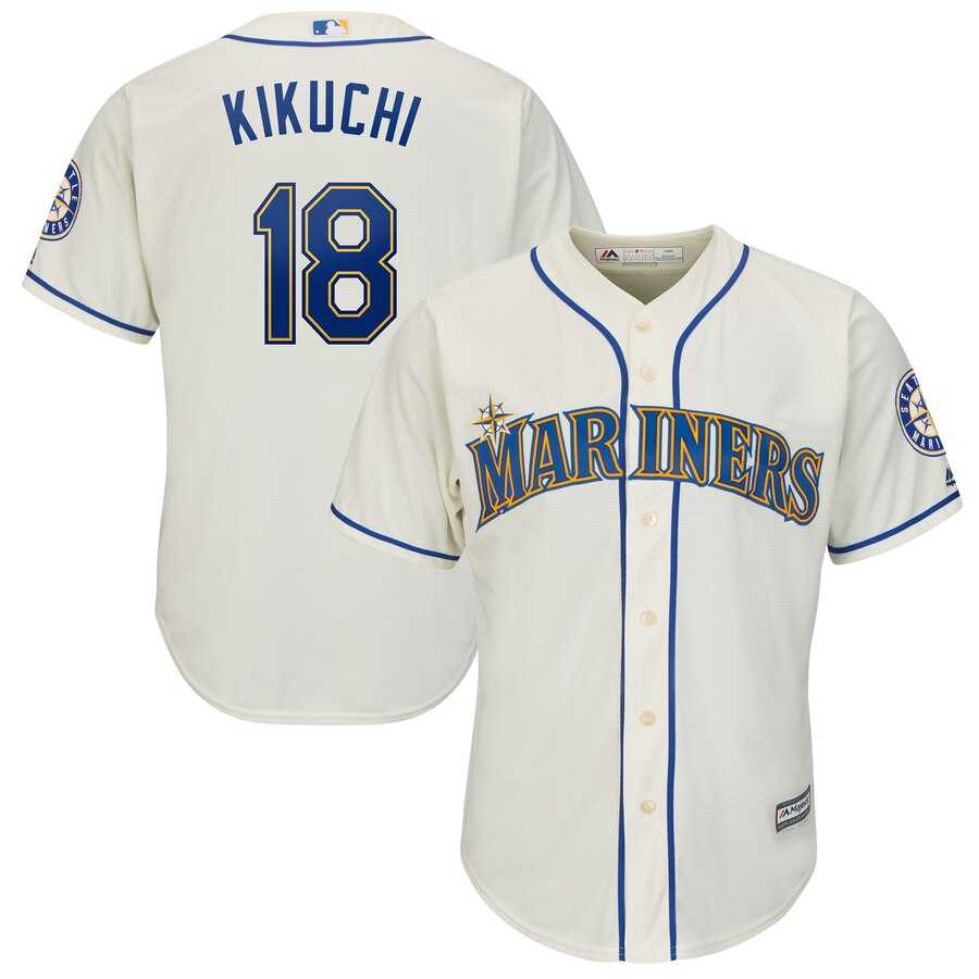 Mens Seattle Mariners 18 Yusei Kikuchi Cream Cool Base Jersey Dzhi