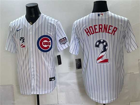 Mens Chicago Cubs #2 Nico Hoerner White 2026 USA 250 Fourth of July Home Stadium Stitched Jersey Dzhi