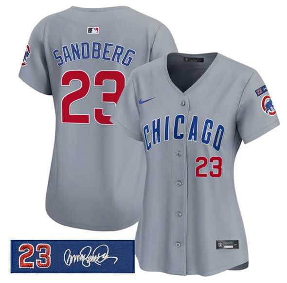 Womens Chicago Cubs #23 Ryne Sandberg Gray Ryne Sandberg Tribute Vapor Limited V3 Stitched Jersey Dzhi