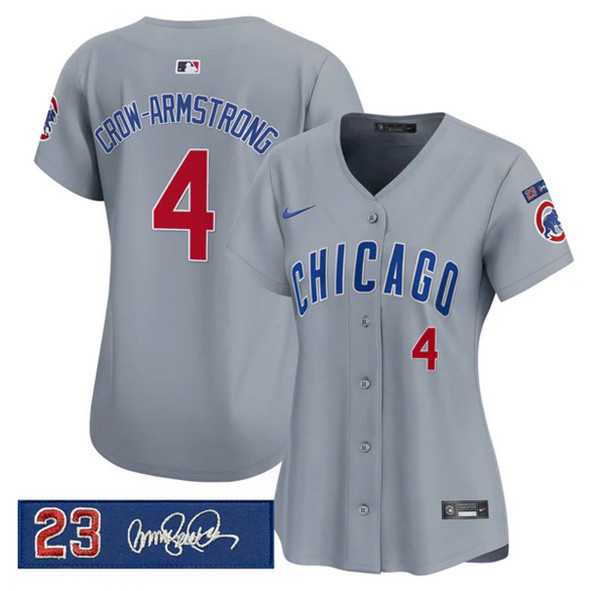 Womens Chicago Cubs #4 Pete Crow-Armstrong Gray Ryne Sandberg Tribute Vapor Limited V3 Stitched Jersey Dzhi