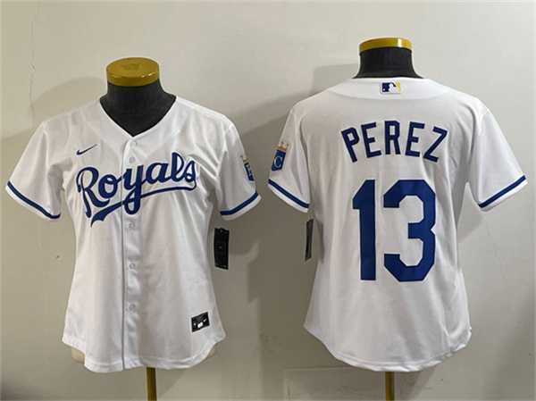 Womens Kansas City Royals #13 Salvador Perez White Cool Base Stitched Jersey