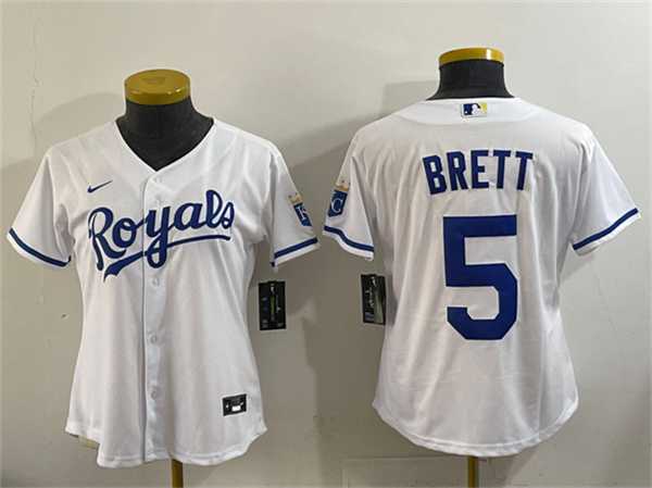 Youth Kansas City Royals #5 George Brett White Cool Base Stitched Jersey