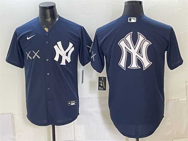 Mens New York Yankees x KAWS Team Big Logo Navy Stadium Stitched Jersey Dzhi