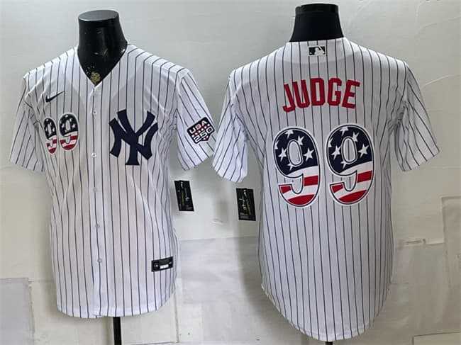 Mens New York Yankees #99 Aaron Judge White USA 250 Fourth of July Home Stadium Stitched Jersey Dzhi