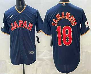 Mens Japan #18 Yoshinobu Yamamoto Navy 2026 World Baseball Classic Cool Base Jersey