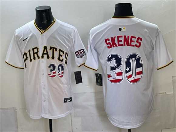 Mens Pittsburgh Pirates #30 Paul Skenes White USA 250 Fourth of July Stitched Jersey Dzhi
