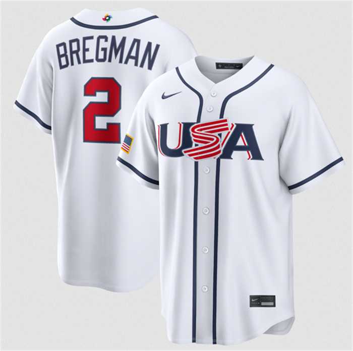 Mens USA Baseball #2 Alex Bregman White 2026 World Baseball Classic Home Stadium Stitched Jersey