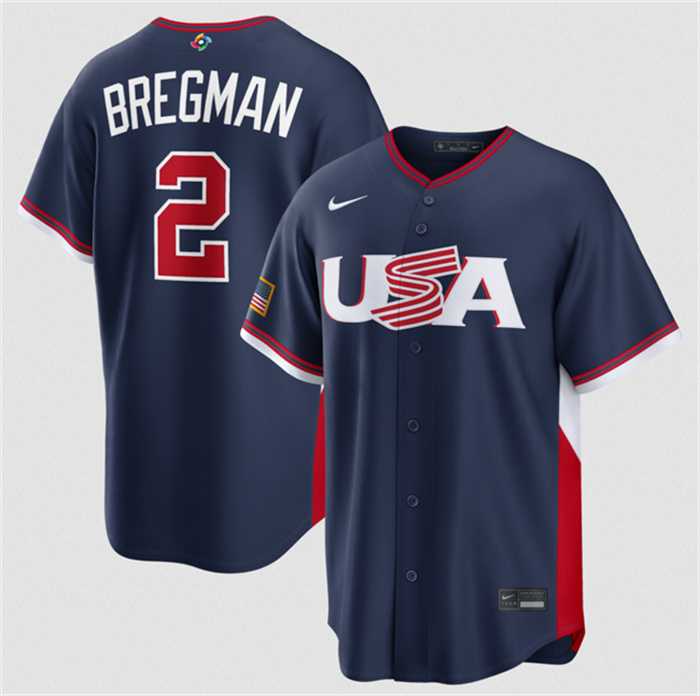 Mens USA Baseball #2 Alex Bregman Navy 2026 World Baseball Classic Road Stadium Stitched Jersey