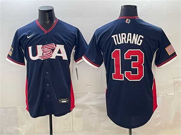 Mens USA Baseball #13 Brice Turang Navy 2026 World Baseball Classic Road Stadium Stitched Jersey