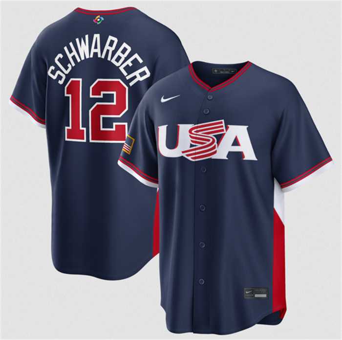Mens USA Baseball #12 Kyle Schwarber Navy 2026 World Baseball Classic Road Stadium Stitched Jersey