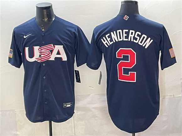 Mens USA Baseball #2 Gunnar Henderson Navy World Baseball Classic Stitched Jersey