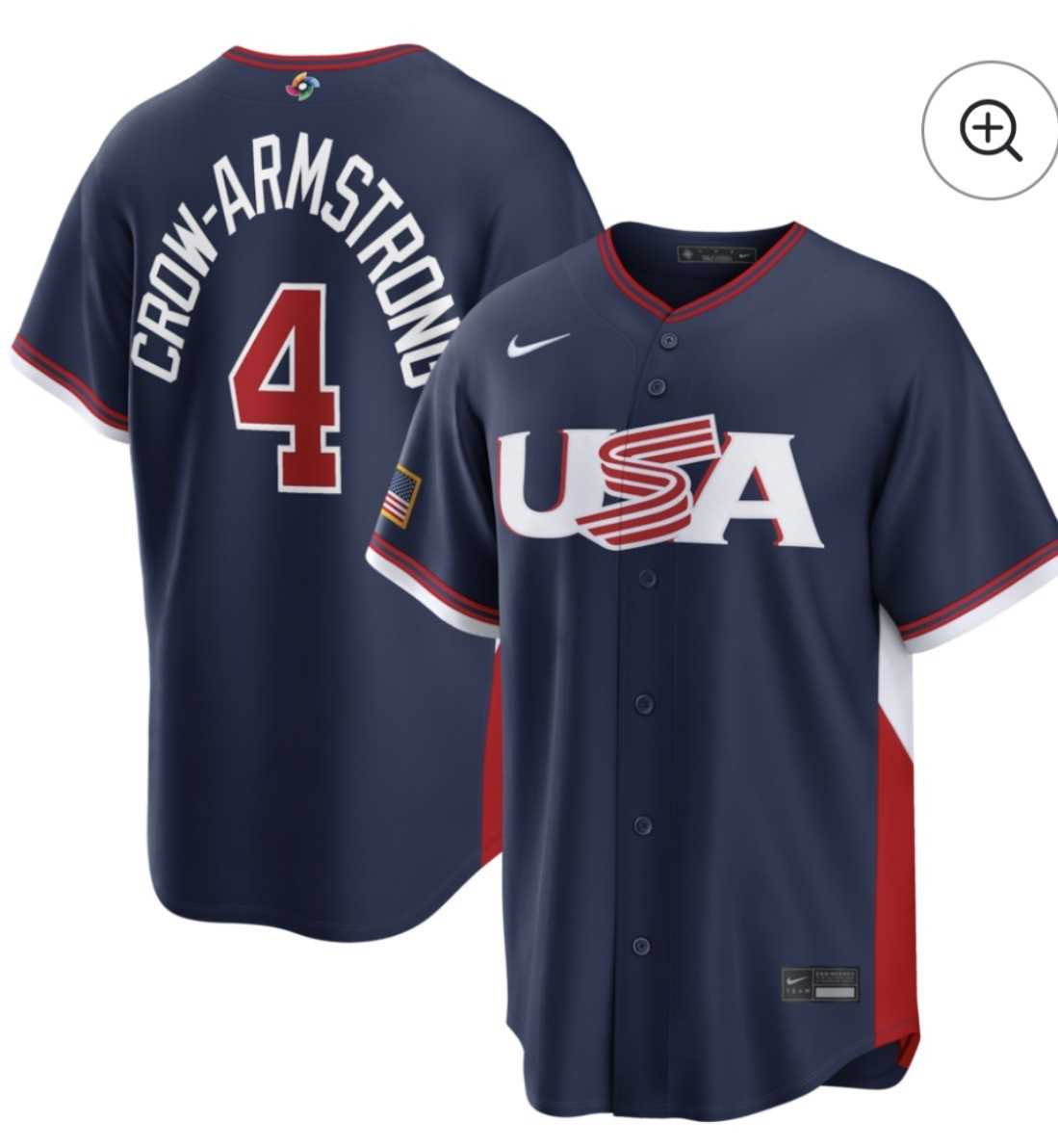 Mens USA Baseball #4 Crow-Armstrong Navy 2026 World Baseball Classic Road Stadium Stitched Jersey