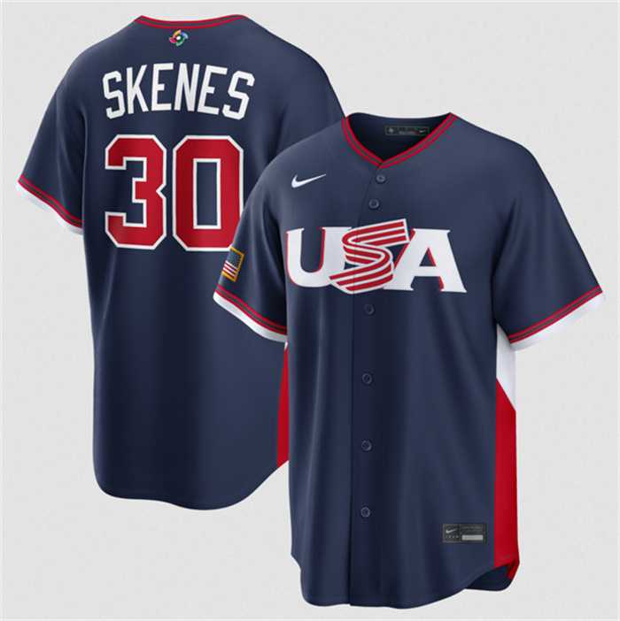 Mens USA Baseball #30 Paul Skenes Navy 2026 World Baseball Classic Road Stadium Stitched Jersey
