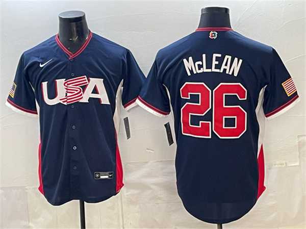 Mens USA Baseball #26 Nolan McLean Navy 2026 World Baseball Classic Road Stadium Stitched Jersey