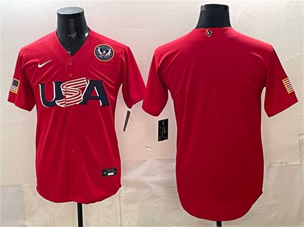 Mens USA Baseball Blank Red 2026 World Baseball Classic United States 250th Anniversary Patch Stadium Stitched Jersey