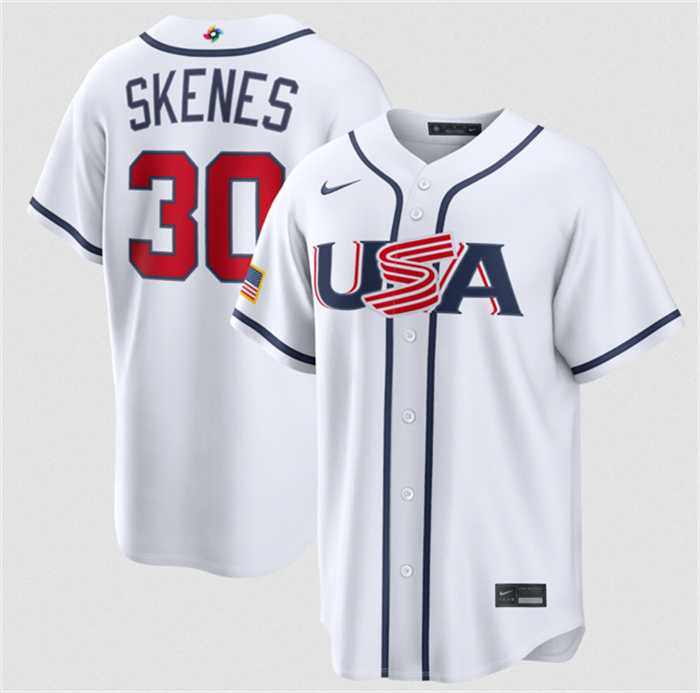 Mens USA Baseball #30 Paul Skenes White 2026 World Baseball Classic Home Stadium Stitched Jersey