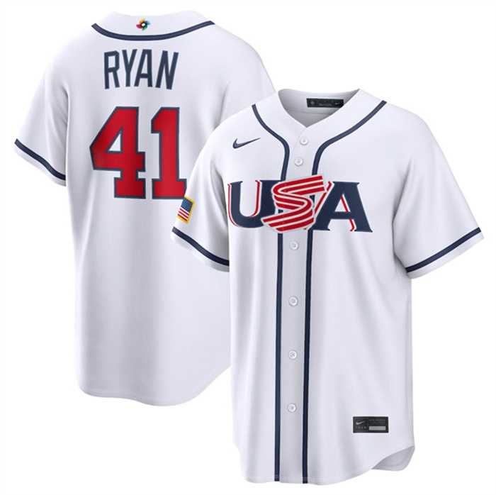 Mens USA Baseball #41 Joe Ryan White 2026 World Baseball Classic Home Stadium Stitched Jersey