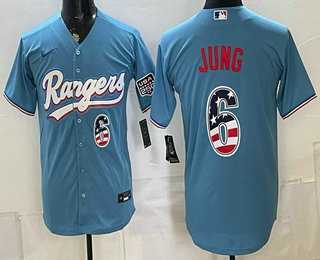 Mens Texas Rangers #6 Josh Jung Blue 2026 USA 250 Fourth of July Stitched Jersey Dzhi