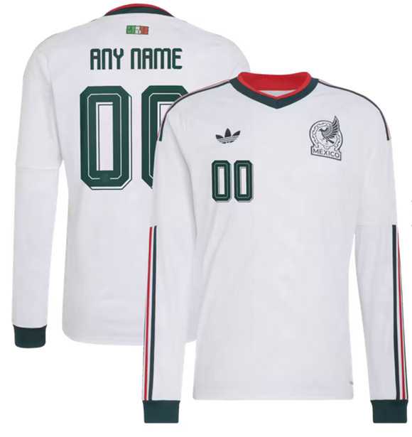 Mens Mexico Custom White 2026 Away Long Sleeve Soccer Jersey