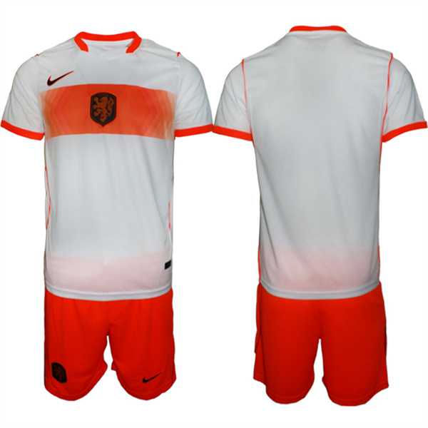 Mens Netherlands Custom Orange White Away Soccer Jersey Suit