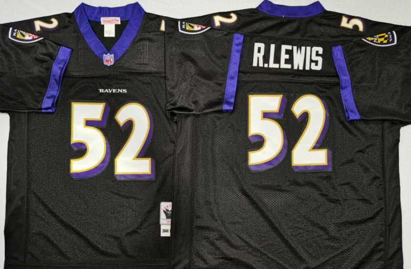 Mens Baltimore Ravens #52 Ray Lewis Black Throwback Stitched Football Jersey