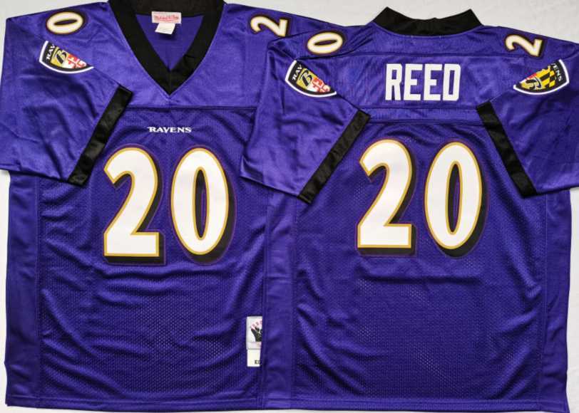 Mens Baltimore Ravens #20 Ed Reed Purple Throwback Stitched Football Jersey