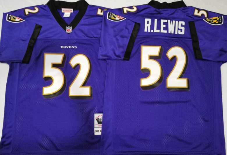 Mens Baltimore Ravens #52 Ray Lewis Purple Throwback Stitched Football Jersey