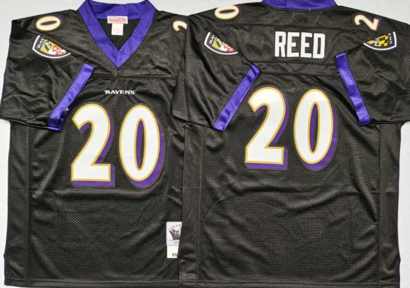 Mens Baltimore Ravens #20 Ed Reed Black Throwback Stitched Football Jersey