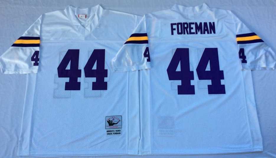 Mens Minnesota Vikings #44 Chuck Foreman White Throwback Stitched Football Jersey